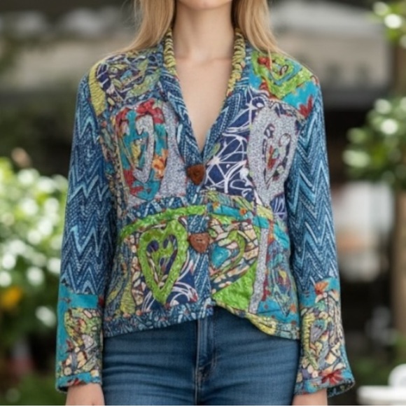 Sandy Starkman Jackets & Blazers - Vintage Y2K 90s Sandy Starkman Cottagecore Quilt Patchwork Jacket Blazer SZ M